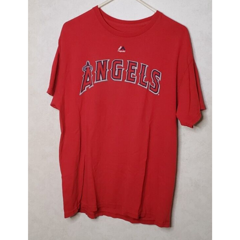Majestic Los Angeles Angels Mike Trout #27 T-Shirt Jersey Size Large